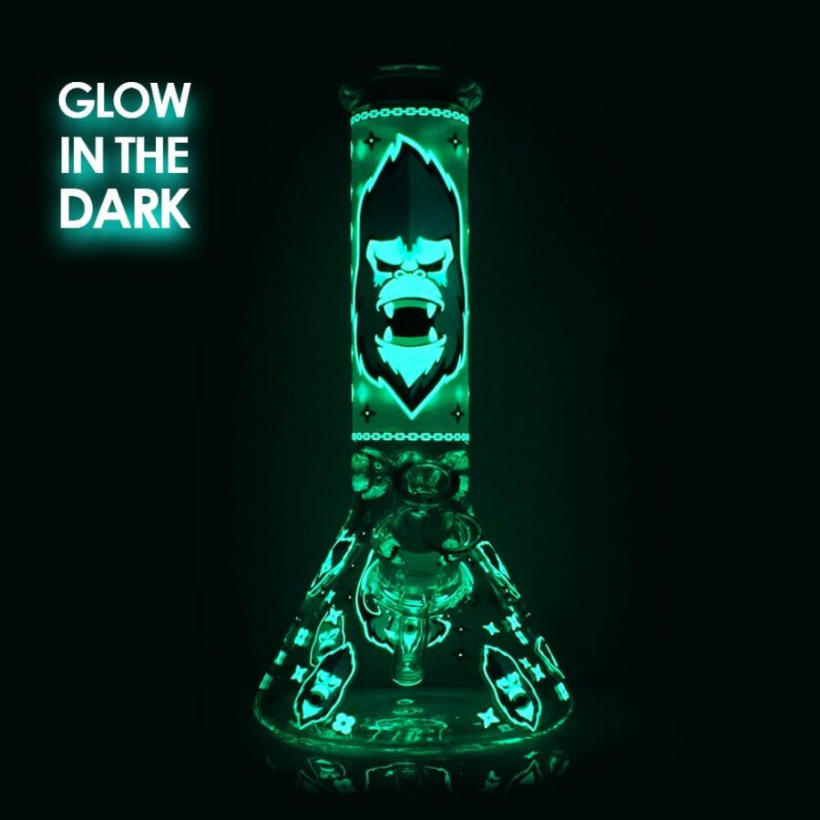 Bong de Cristal Gorilla Azul que Brilla en la Oscuridad